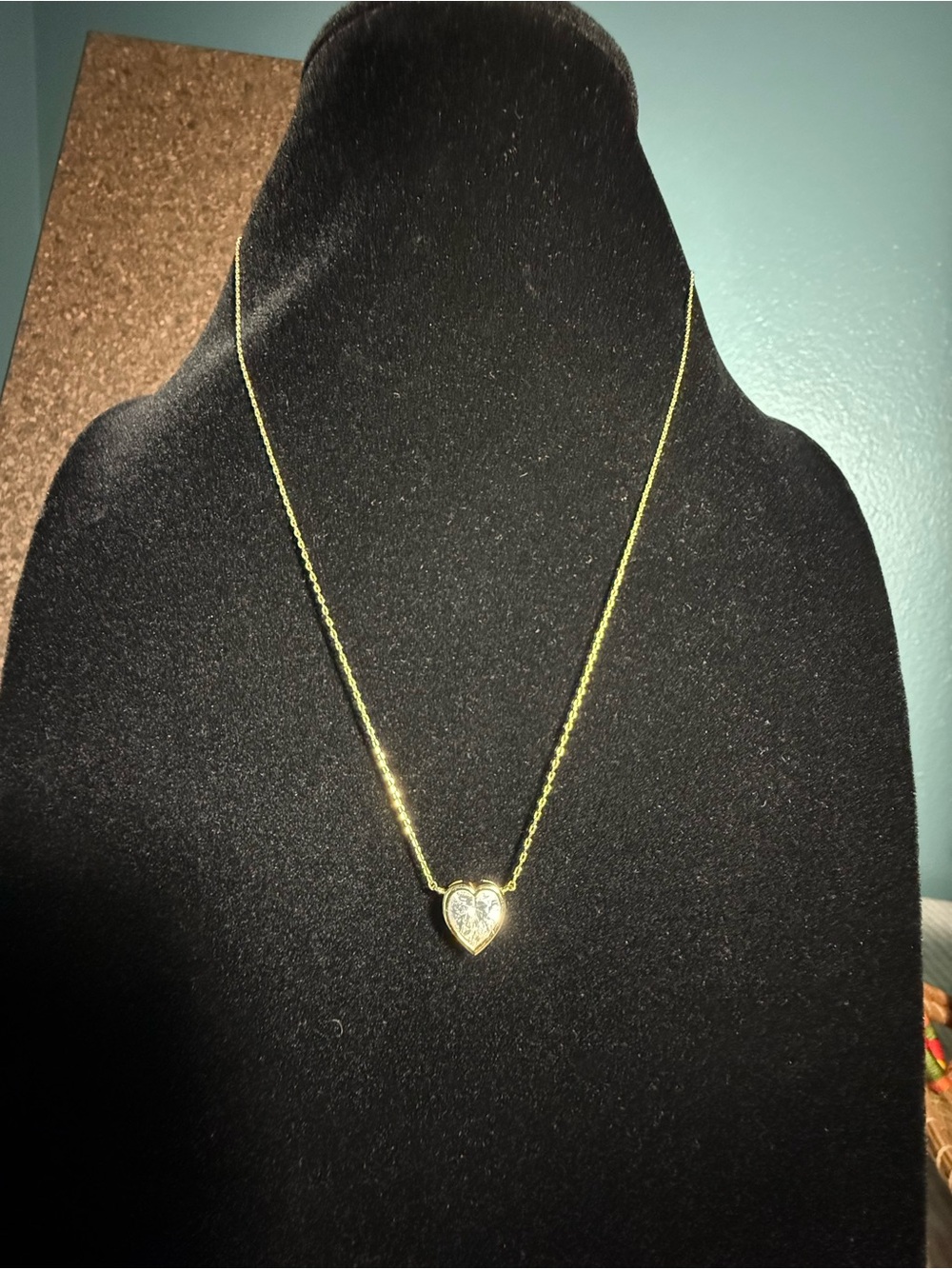 Melinda Maria Gold Heart Necklace with Clear Crystal 15 inch + 3 inch extender - Picture 3 of 10